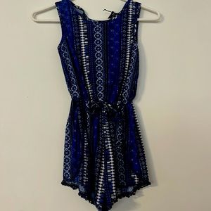 Blue and white boho style romper
